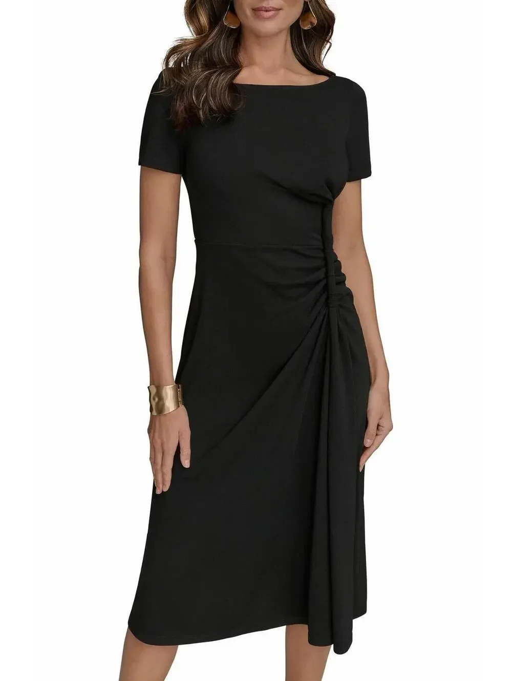 New Donna Karan New York Twist Detail Knit Midi Dress In Black Sz 6 - Picture 6 of 12